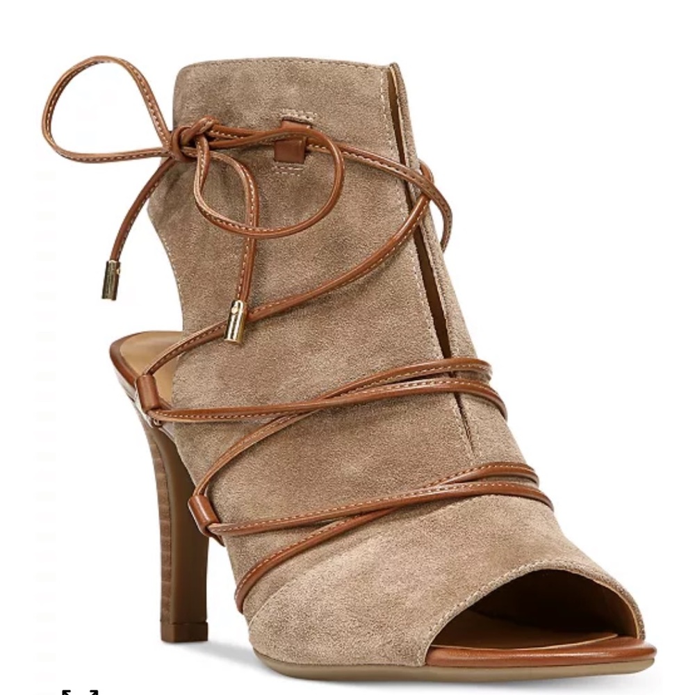 FRANCO SARTO Quinera Peep Toe Lace Up Heels size (9) — Mushroom suede
